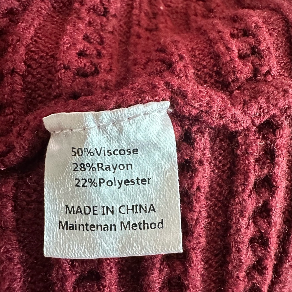 ZESICA | Burgundy Open Knit Cardigan | Lightweight | Pocket | Size M - Picture 4 of 6